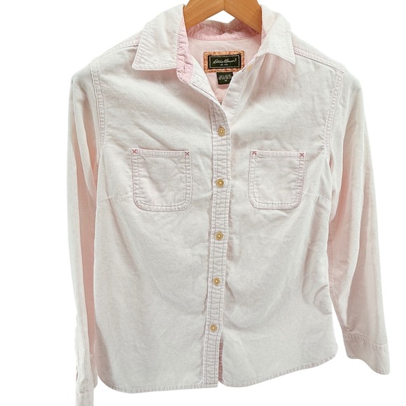 Eddie Bauer Corduroy Shirt Womens M Pink Long Sleeve Button Up Cotton Top - Picture 1 of 15